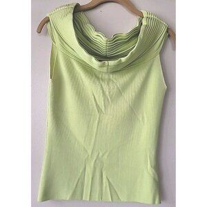 Venini Women Top Sz PL Lime Green Sleveless Sweater Off Shoulder Pleated Collar